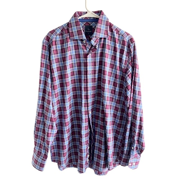 Tailorbyrd Other - Tailorbyrd Collection Mens Large Plaid Button Down Shirt Maroon Blue Long Sleeve